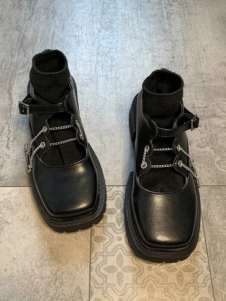 

Женские кожаные туфли в стиле ретро, на толстом каблуке