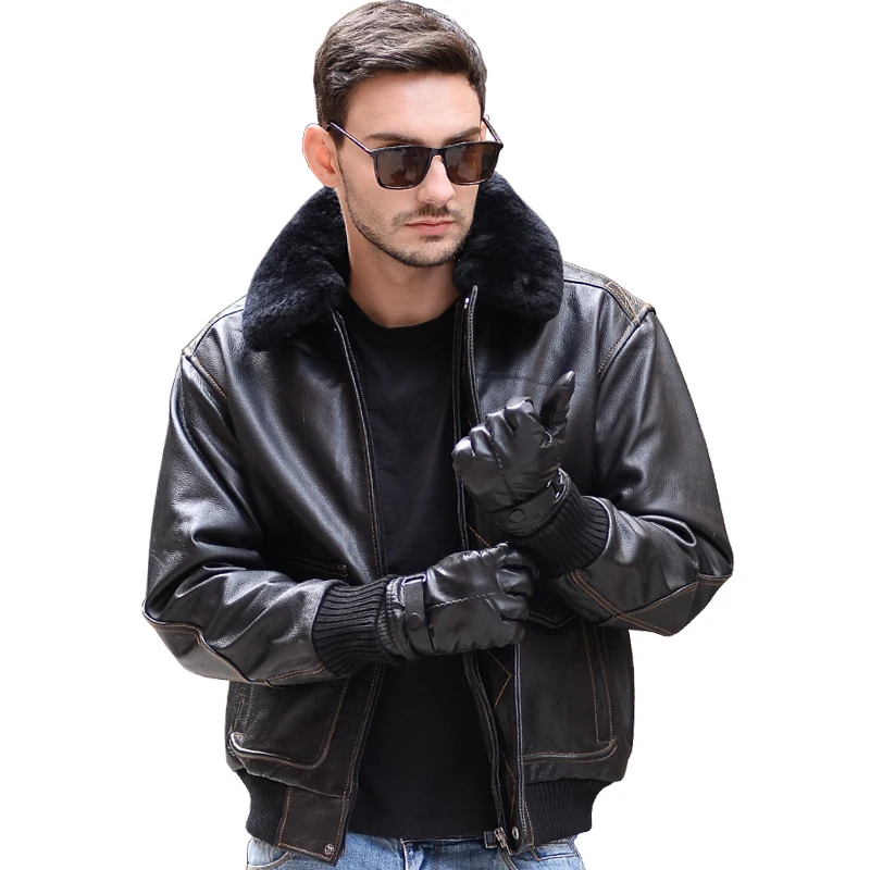 2020 Черная мужская кожаная куртка USAF Pilot европейский размер XXL шерстяное