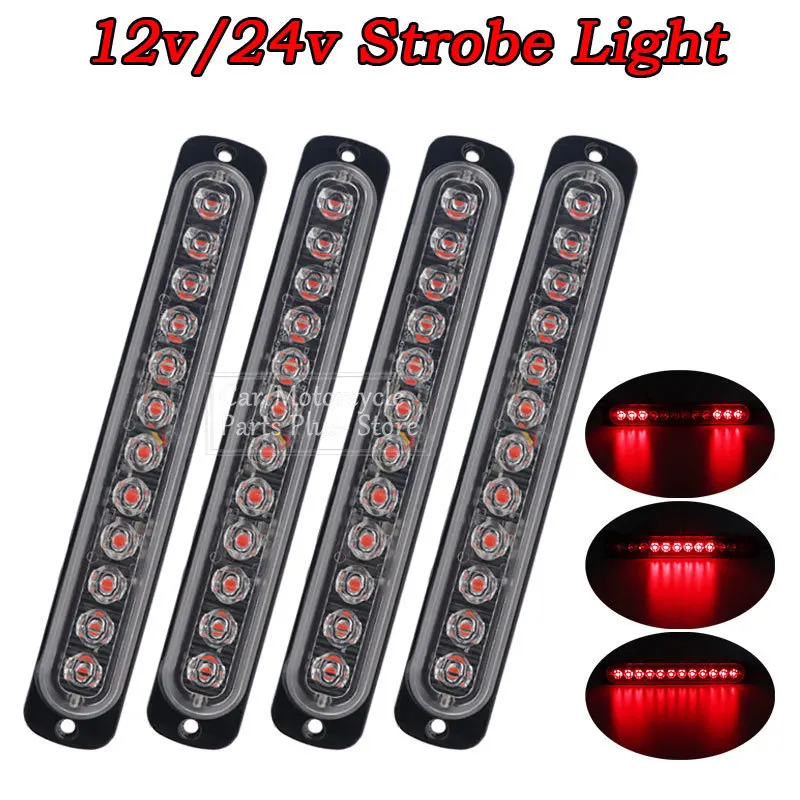 

4pcs Emergency Strobe Stroboscope Warning Side Marker Blinking 12LED Light Bar Police Flash Good 12V/24V Light For Car Vehicles