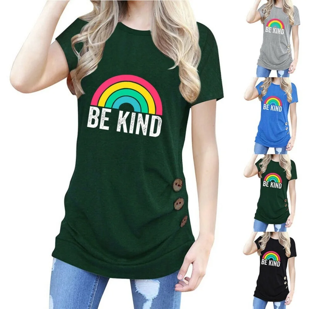 

Women's Short Sleeve Rainbow Print Summer T-Shirt Casual Loose Blouse Tee Shirts