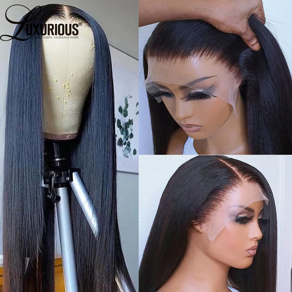 

Natural Black Silky Straight Lace Front Human Hair Wigs For Women180 Density Brazilian Remy Hair Wig Pre Plucked With Baby Hair