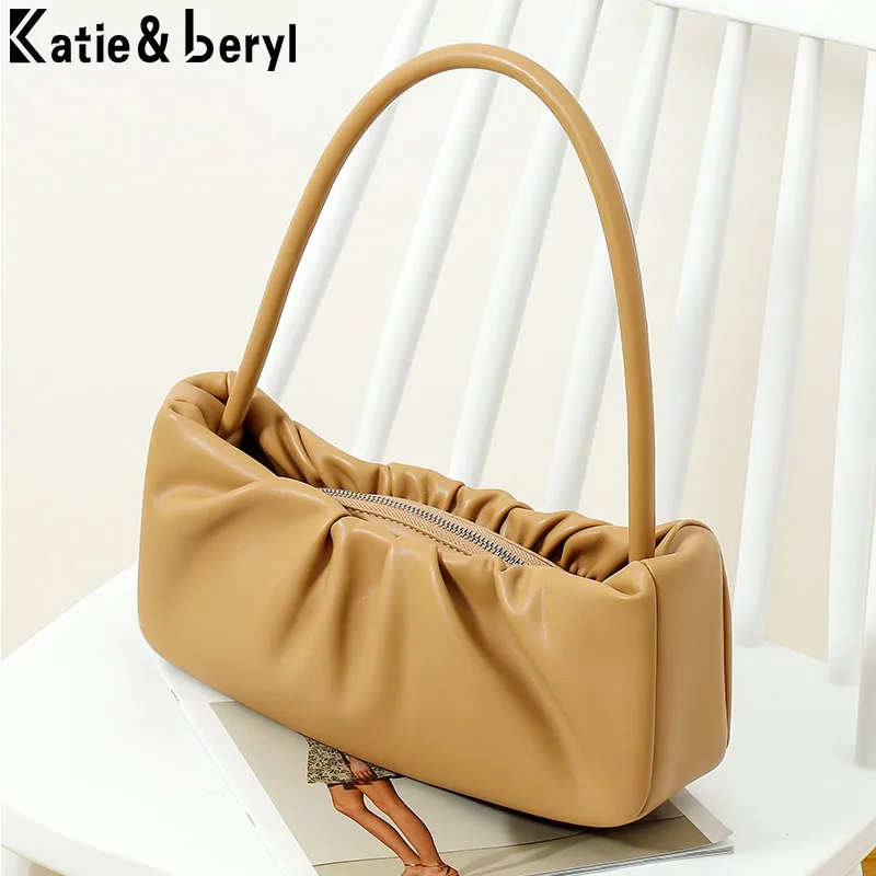

New Pleated Design Underarm Small Shoulder Bags Women PU Leather Fashion Brand Zipper Travel Purses Ladies Mini Handbag Female