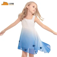 girl summer wear vestidos 2021 chiffon gradiente blue princess dress children clothes party dresses