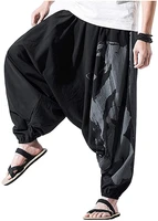shanghai story mens harem pants baggy wide leg hip hop pants cotton linen capri trousers 2 color