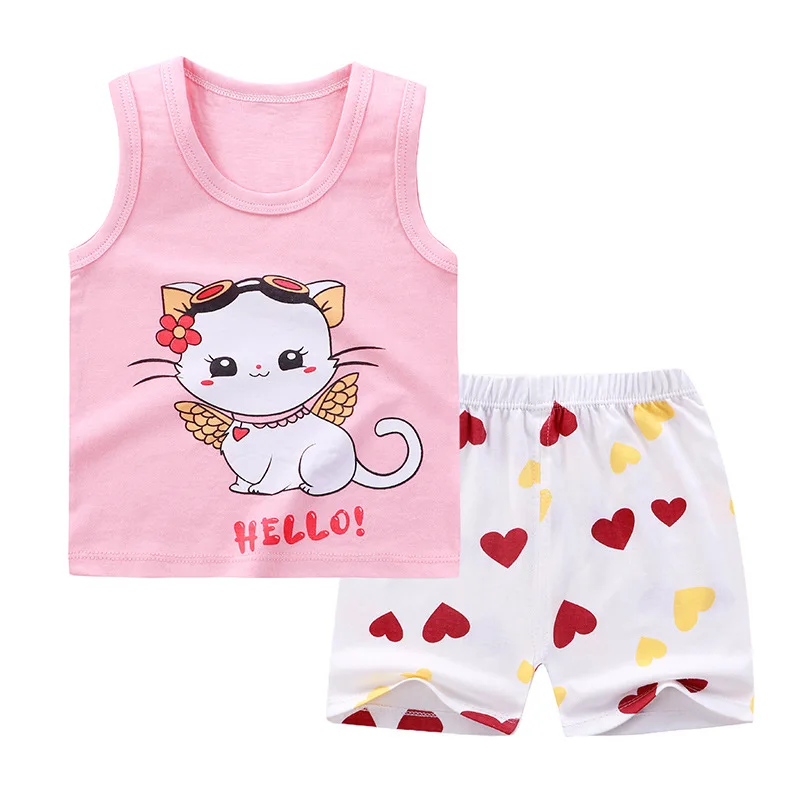 

summer sleeveless Children's Cotton Newborn Baby Boys Girls Cotton Casual Set 0-3year Baby Clothes Set Casual Home Service