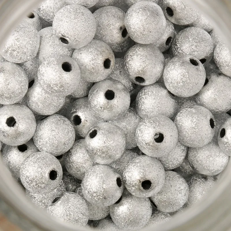 

4mm-12mm Silver Color Matte Frosted Acrylic Beads Round Stardust Spacer Beads for Jewelry Making Handmade Diy Bracelet Necklace