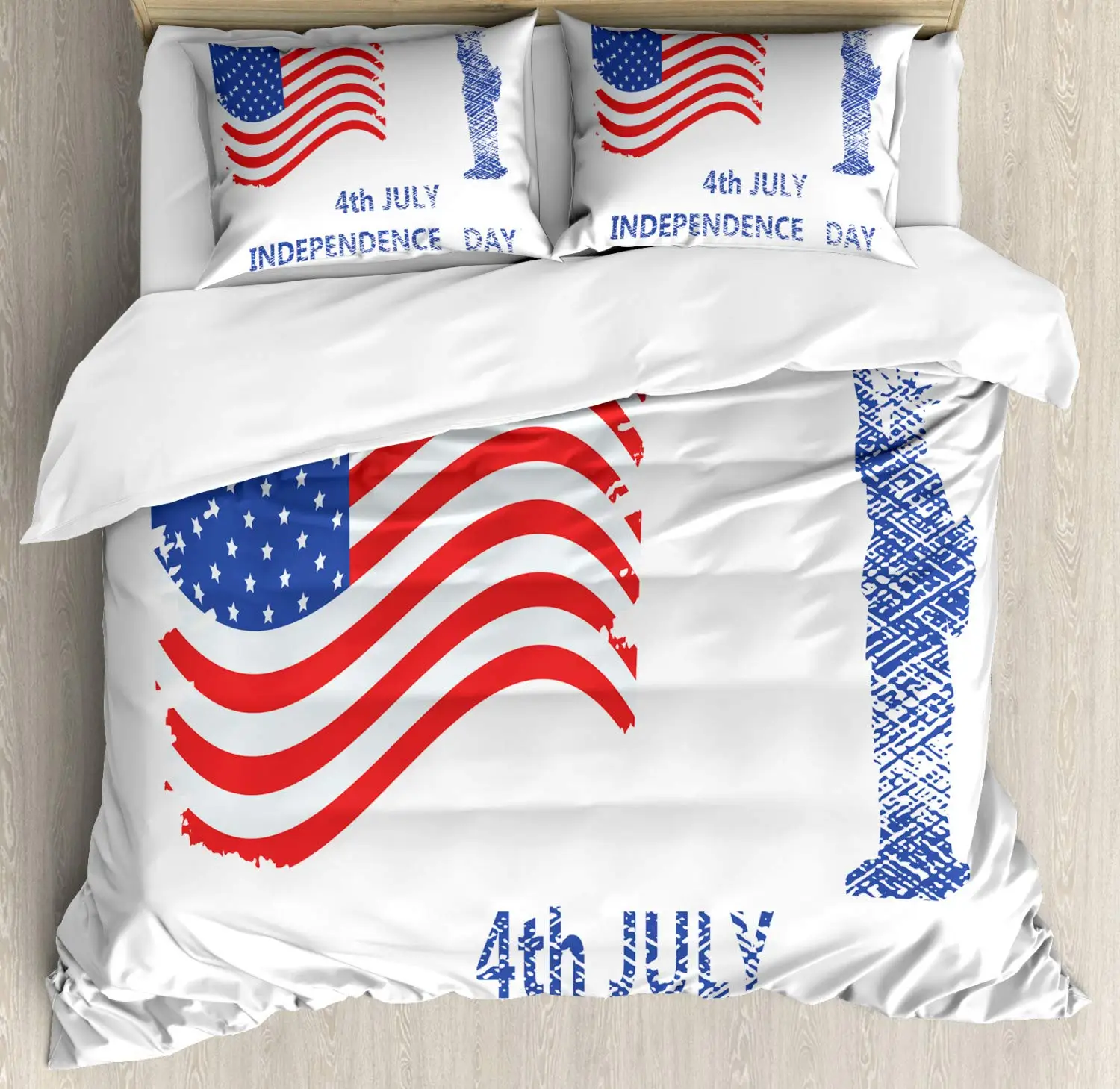 

Fourth of July Duvet Cover Set Calligraphic Independence Day and The of Liberty 3 Piece Bedding Set Dark Coral Dark Violet
