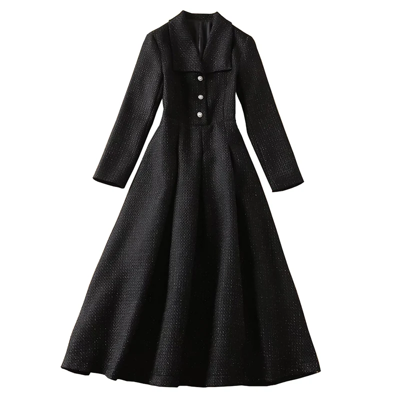 

Женское твидовое платье средней длины, с длинным рукавом