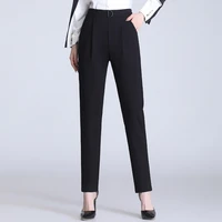 women fashion black color elastic waist casual slim harem pants chic business autumn trousers pantalones mujer retro pants s 5xl
