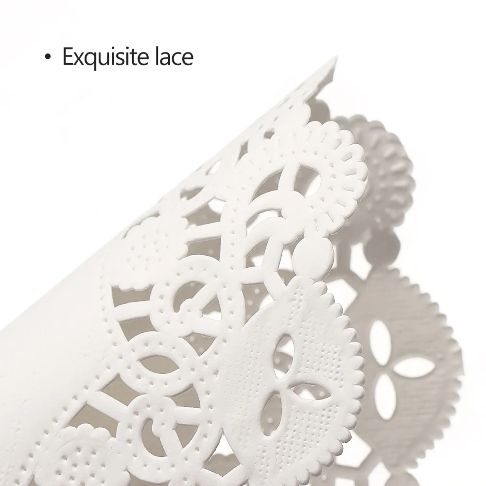 

BESTOMZ 100pcs Disposable Oil-Absorbing White Lace Paper Doilies Cake Box Liner Packaging Paper Pad 5.5"