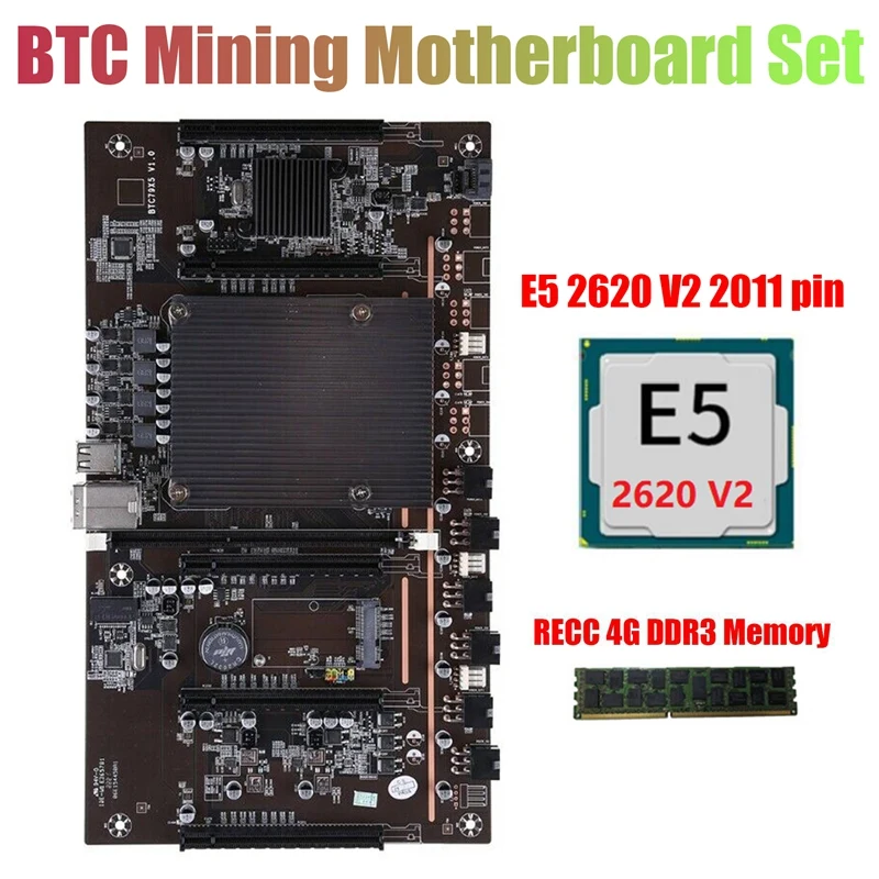 

Материнская плата X79 H61 для майнинга BTC, LGA 2011 DDR3, поддержка 3060 3070 3080, графическая карта с процессором E5 2620 V2 + RECC 4G DDR3 RAM
