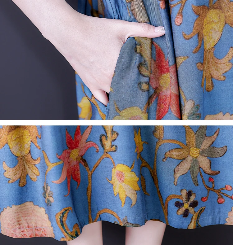 

2021 Summer New Style Fashion Elegant Party Floral Holiday Loose Large Size Short-sleeved V-neck Dress Dresses for Women