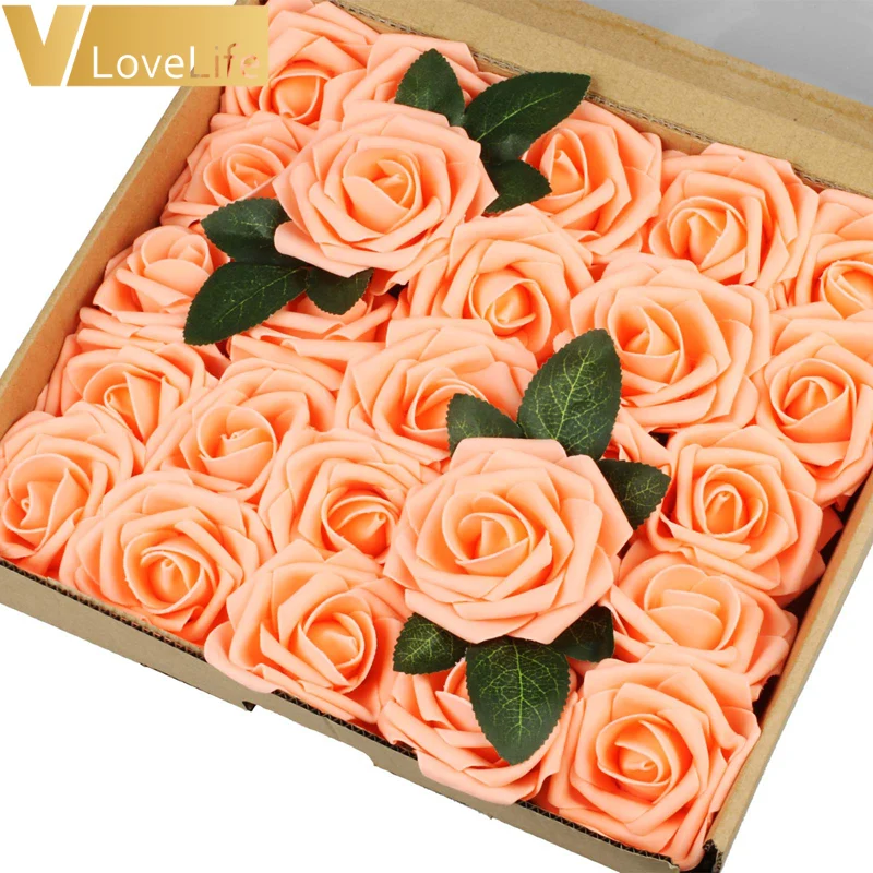 Искусственные цветы розы 25 шт w/штока набор сделай сам для свадебного букета