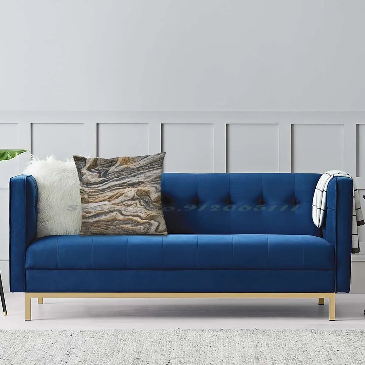 Наволочка-подушка из хлопка и льна с мраморным узором | Дом сад