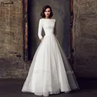 Thinyfull элегантные атласные свадебные платья с рукавами три четверти трапециевидные карманы винтажное свадебное платье для свадебного платья