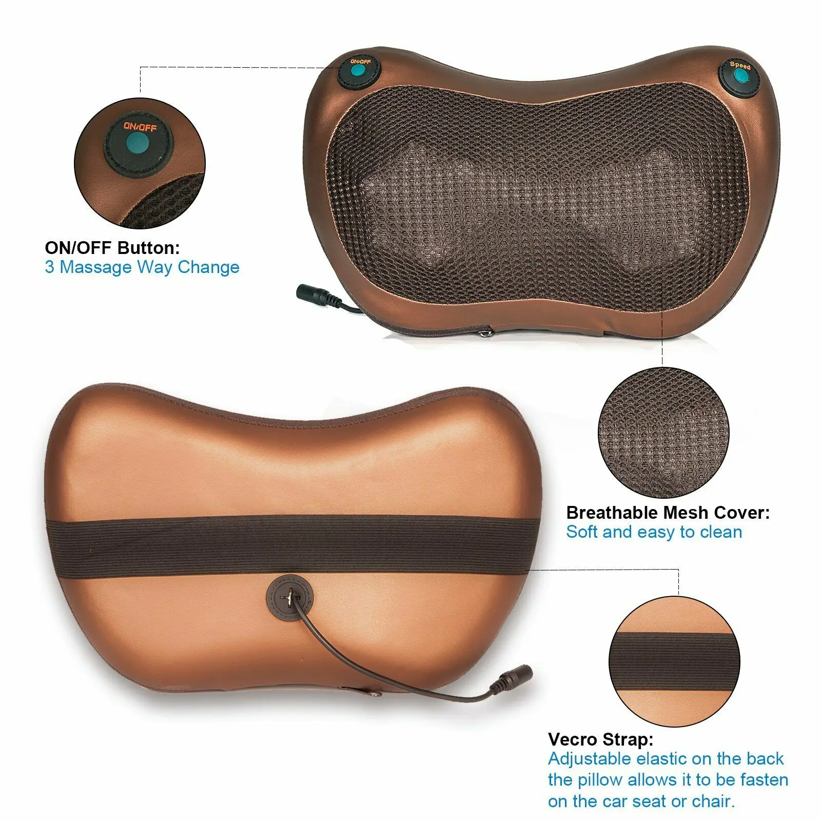 

18 Drives Shiatsu Massager Body Massage Pillow Cushion Neck Back Shiatsu Knead
