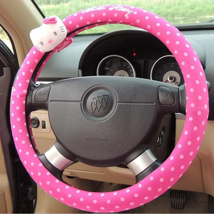 steering wheel cover Розовый Кот автомобиль-Стайлинг автомобиля интерьерные аксессуары чехол рулевого колеса автомобиля пояс безопасности ручной тормоз крышка редукторов - Название цвета: steering wheel cover
