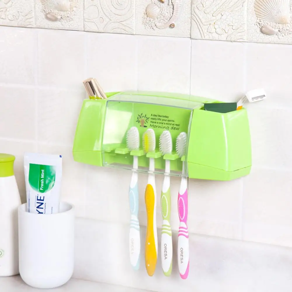 

High quality PVC Toothbrush Holder for Bathroom 5-slot Multifunctional Multi-color Wall-mounted Toothpaste Holder