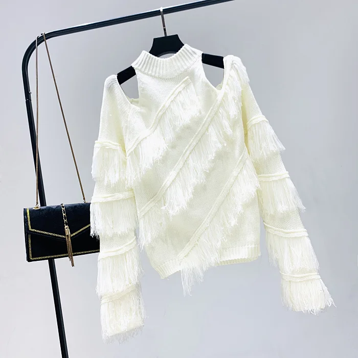 Neploe Pull Femme осень зима топ с кисточками Джемперы женский свитер с длинным рукавом без бретелек Холтер вязаный пуловер 54614
