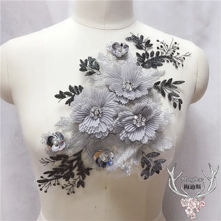 2 шт./Лот черное розовое 3d кружево с аппликацией и бусинами блестками! Лидер