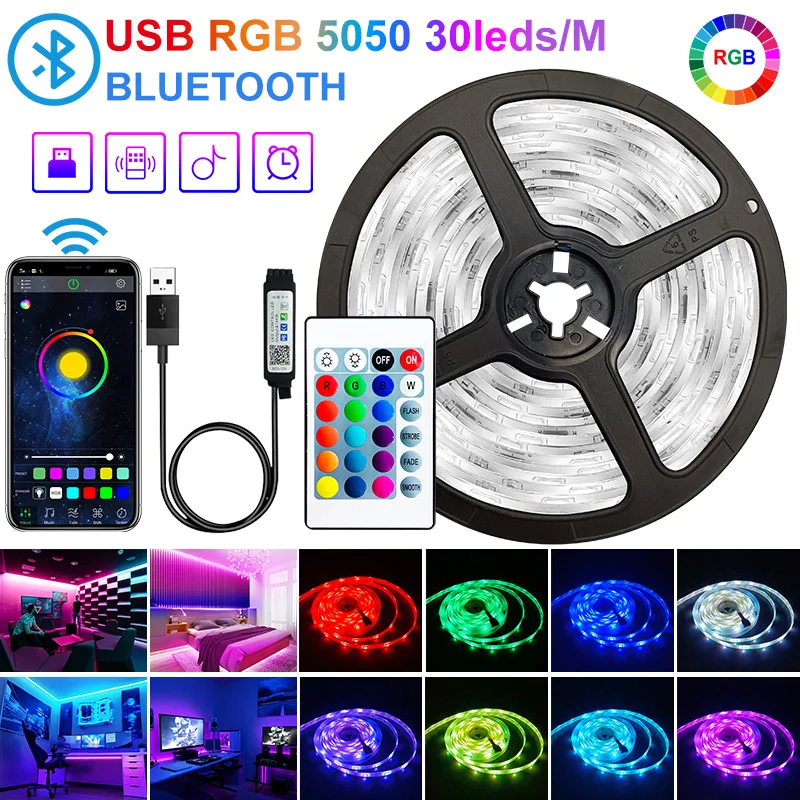 Bluetooth USB Светодиодные ленты светильник RGB 5050 30 светодиодов/M светодиодный s ягненка