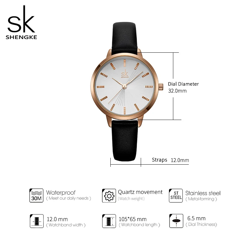 Shengke Новые поступления черный ремешок Rosegold чехол бизнес стильные женские часы