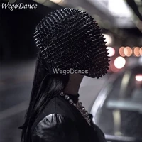 nightclub rivet headgear black rhinestone mask gogo dance wear party dress bar ds performance hair ornaments accessories