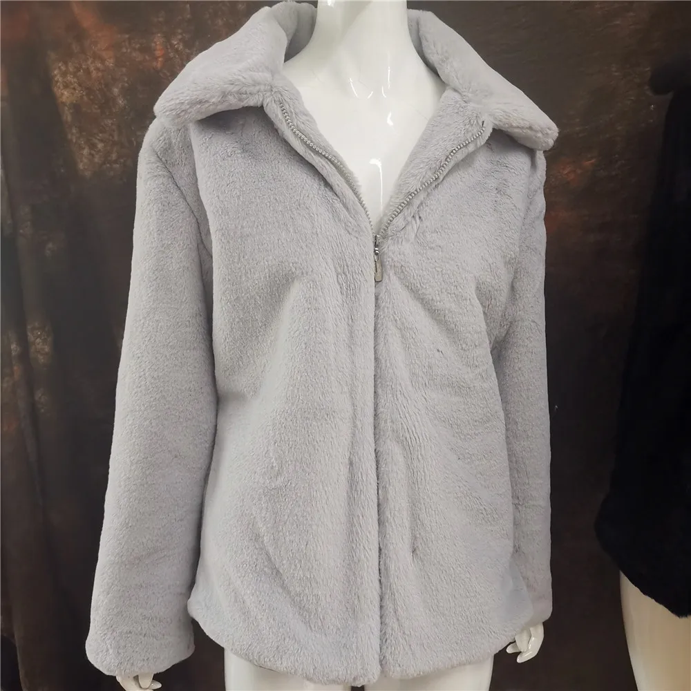 Light gray Осенне-зимнее женское пальто с желтым искусственным мехом кролика Рекс, пальто с рукавами на плече, плотное теплое меховое пальто для женщин - Color: Light gray