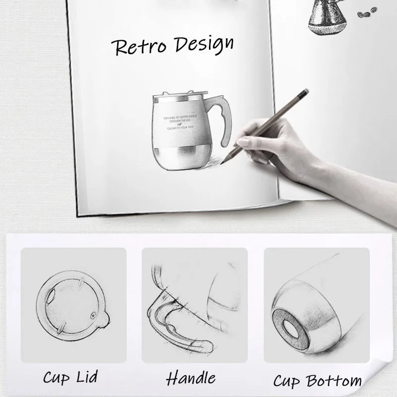 Двухслойная кофейная чашка из нержавеющей стали Ретро дизайн портативная