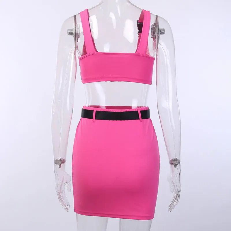 Женский комплект из 2 предметов: майка и юбка с поясом летний женский неоновый