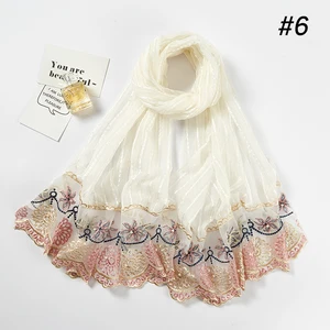 Новый женский шарф с кружевом и жемчугом, женский шарф, шали, хиджаб, мусульманская повязка на голову, Модный этнический шарф