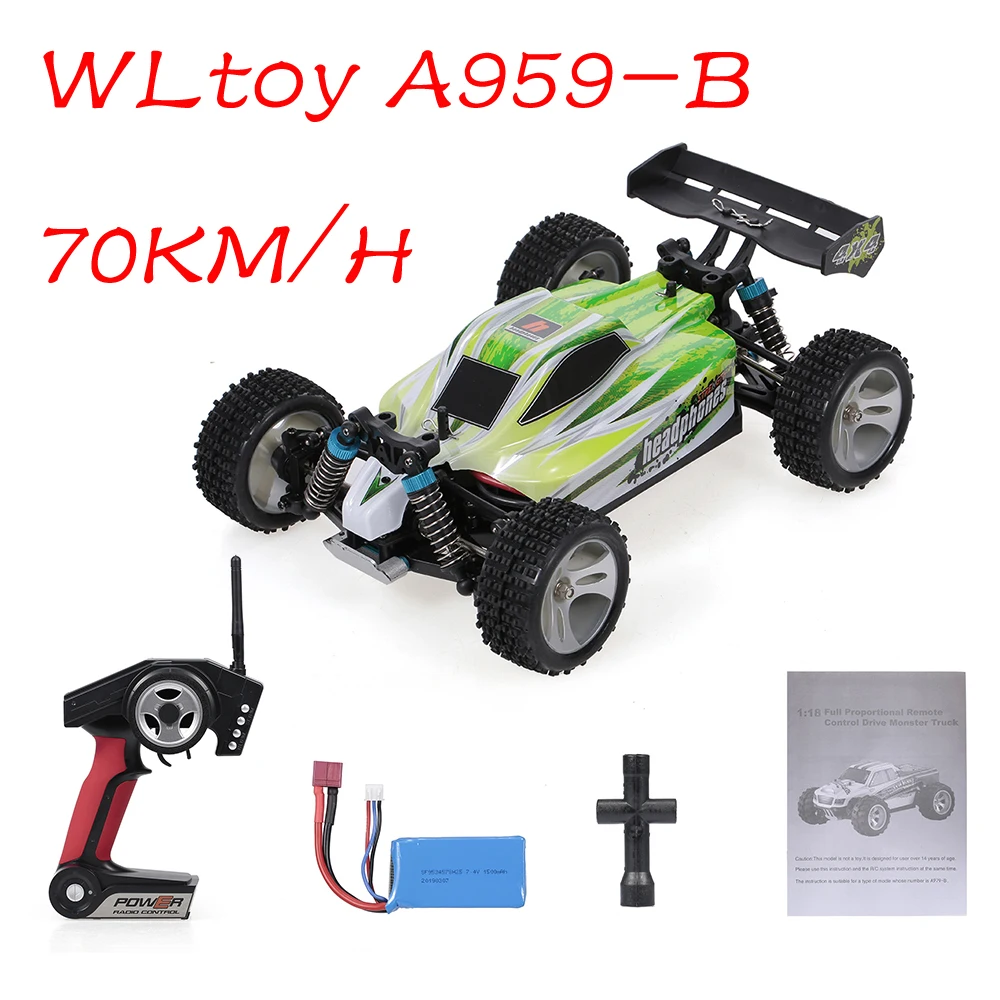 

Wltoys A959-B 2 Batteries 1:18 RC Car 2.4Ghz 4WD Off-Road Car 70KM/H High Speed RC Racing Buggy Car Vehicle RTR Toys for Kids