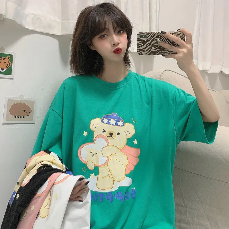 Женская футболка с коротким рукавом свободная в американском ретро стиле