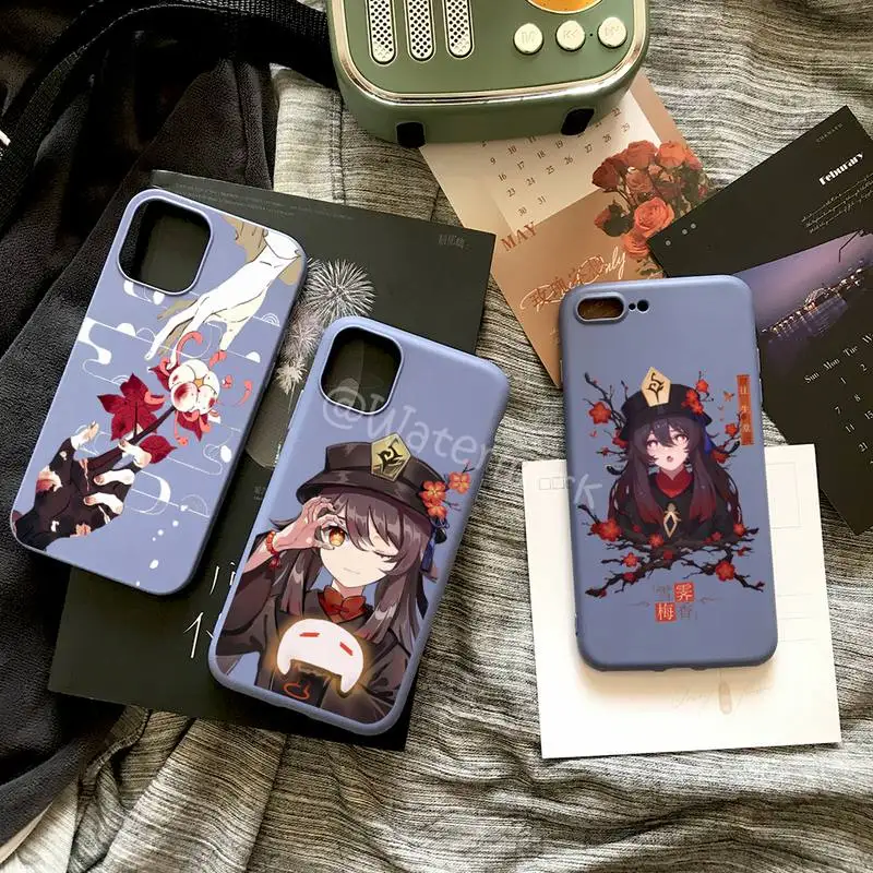 

HuTao Genshin Impact Phone Case For IPhone 8 7 6s 6 Plus X Xr Xs 13 12 11 Pro Max Dark Blue Candy Colors Funda