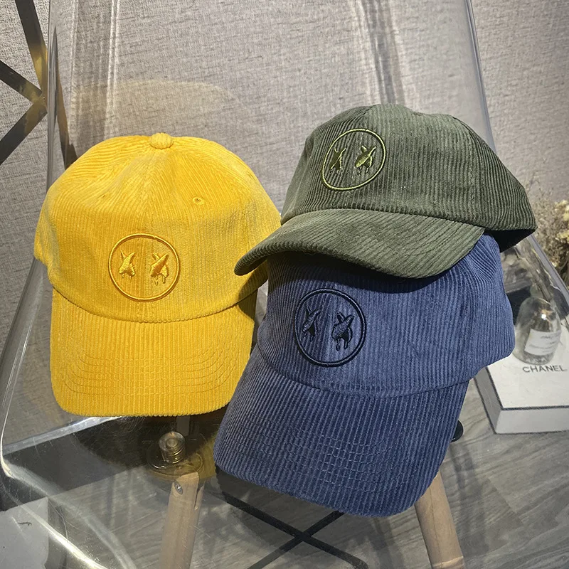 

New Japanese Corduroy Women's Hats Women's Fashion Brand Embroidery Women's Baseball Caps Casual Designer Hats Men and Women