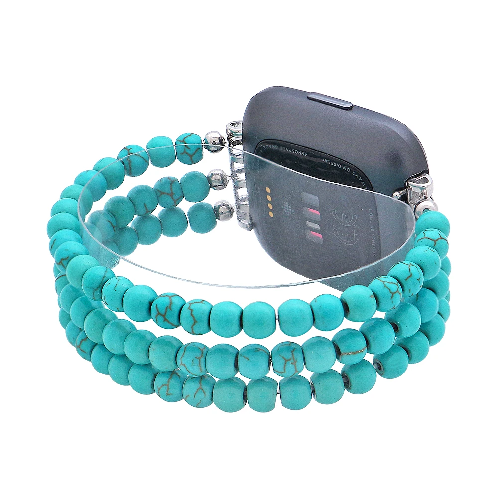 

Natural Stone Elastic Turquoise Watchband For Fitbit Versa/Versa 2/Versa Lite Smart Watch Handmade Watch Strap Wristband