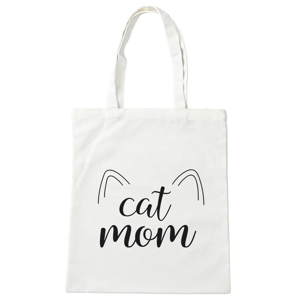 

Cat Mom Letter Print Cotton Canvas Tote Bag,Shoulder Bag,Women Tote Reusable Grocery Shopping Bags Suit for Gift