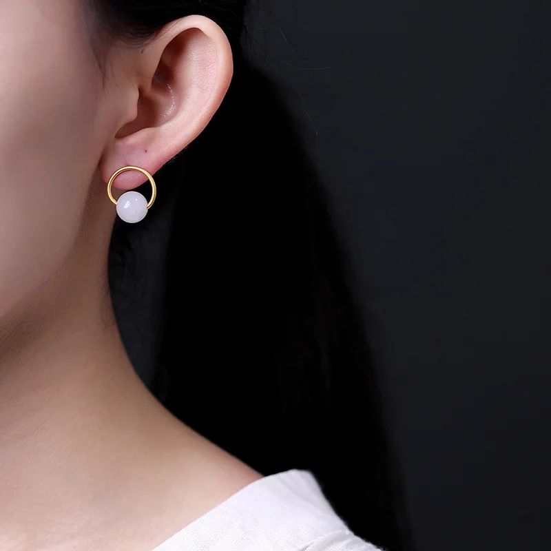 Женские серьги-гвоздики из серебра 100% пробы с натуральным камнем | Украшения и