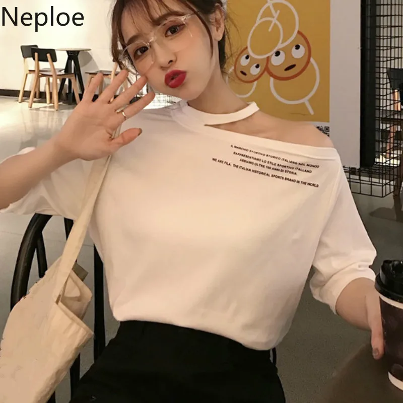 Женская футболка без бретелек в гонконгском стиле с круглым вырезом и буквенным