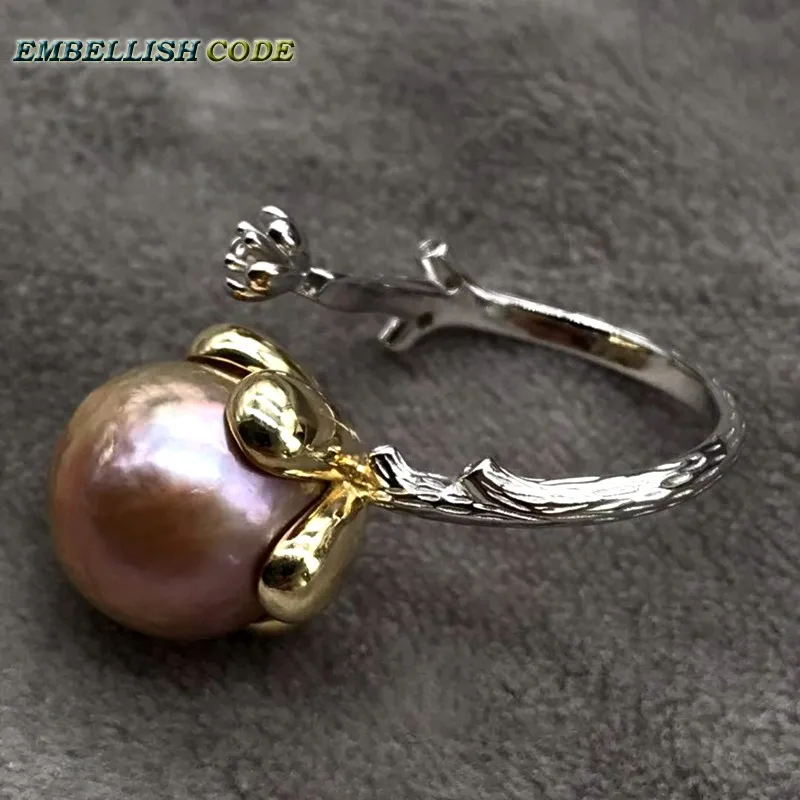 Персонализированное кольцо в стиле ветки, размер в стиле барокко Эдисон, кольца из стерлингового серебра с жемчугом, красочные блестящие ткани, нуклеированные для женщин