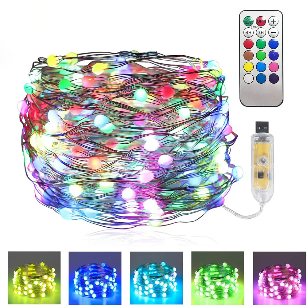 5M/10M/20M Color Changing Copper Wire String Lights USB Power Waterproof RGB RGBW LED Christmas Lights for Bedroom Wedding Party