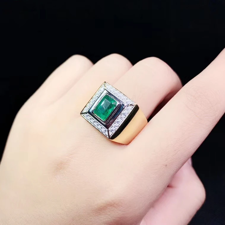 

Procogem Natural Emerald Rings for Men Women 5A Grade Genuine Green gemstones Fine jewelry 925 Sterling Silver Certificate #725