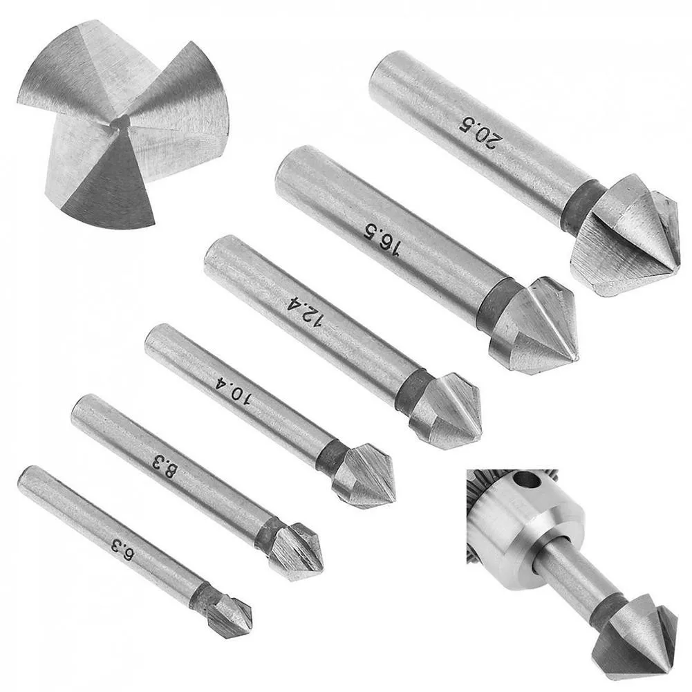 

6pcs 90 Degree 3 Flutes HSS Countersink Drill Bit Chamfering Tool 6.3 To 20.5mm Cricut Wood Milling Cutter Woodworking Tools