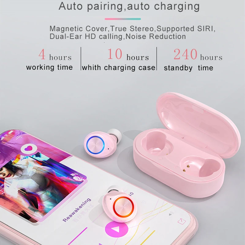 TW60 5.0 Glowing Bluetooth Earphone Binaural Wireless Earbuds Touch Control Hifi Stereo Noise Reduction Headset Ew# | Электроника