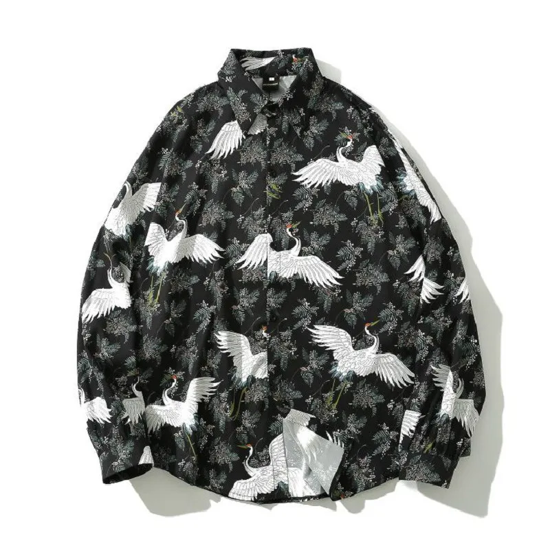 YASUGUOJI New 2021 Autumn Streetwear Men Shirt Long Sleeve Mens Printed Shirts Man High Quality Fashion Loose | Мужская одежда