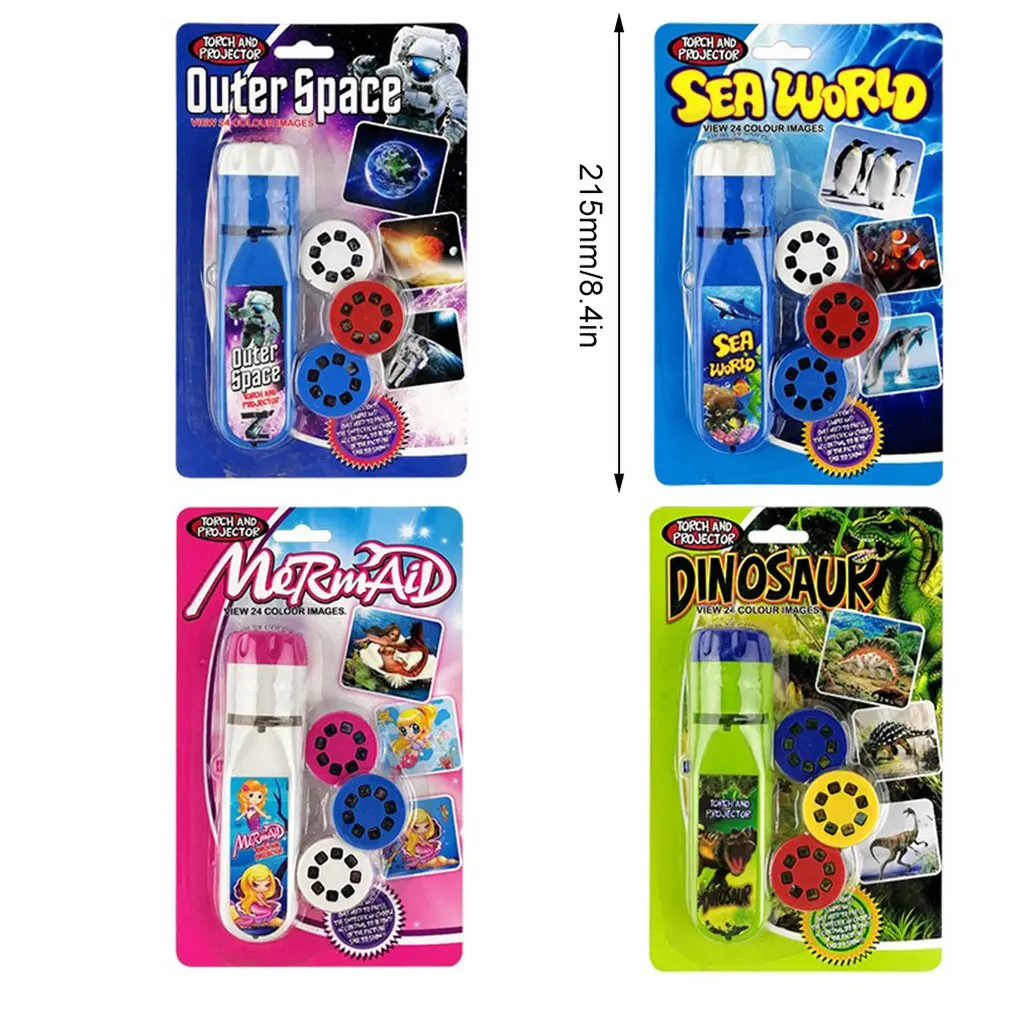 

Mini Projector Flashlight Educational Light-up Toy Kids Flashlight Space Sea World Mermaid Dinosaur Light Projection Lamp Led