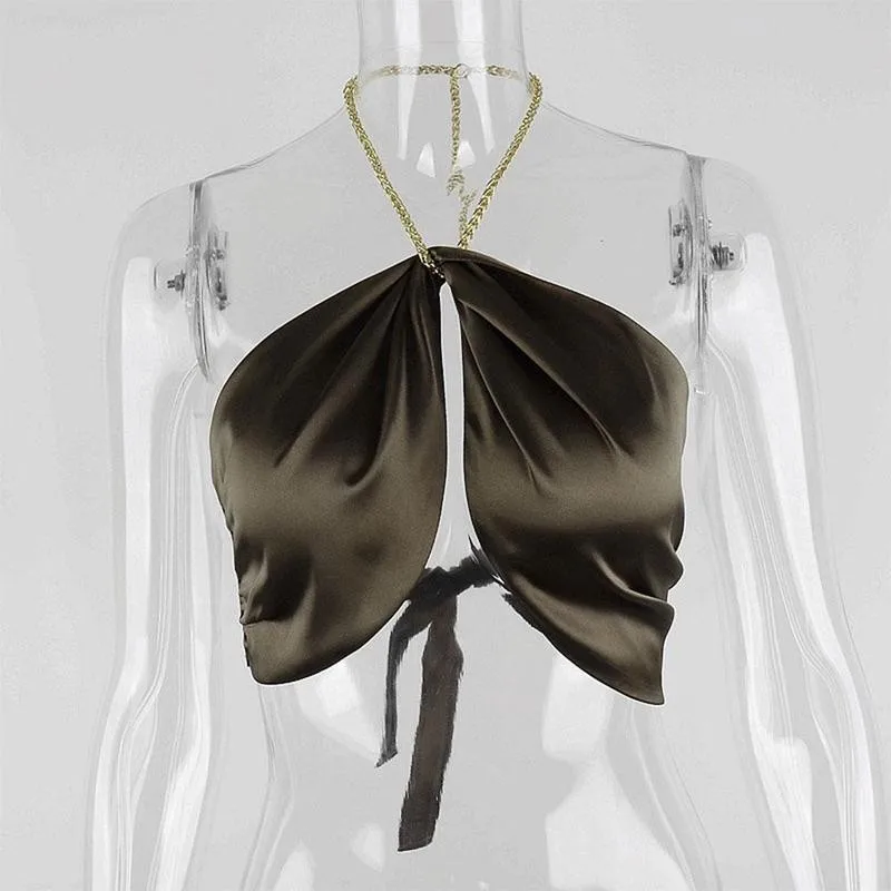 Пикантные шифрования без рукавов цепи Холтер Топы с низким вырезом на спине Топ