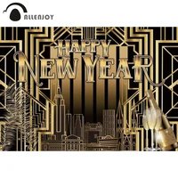 allenjoy happy new year backdrop black glod champagne metal building party supplies decorative background custom poster