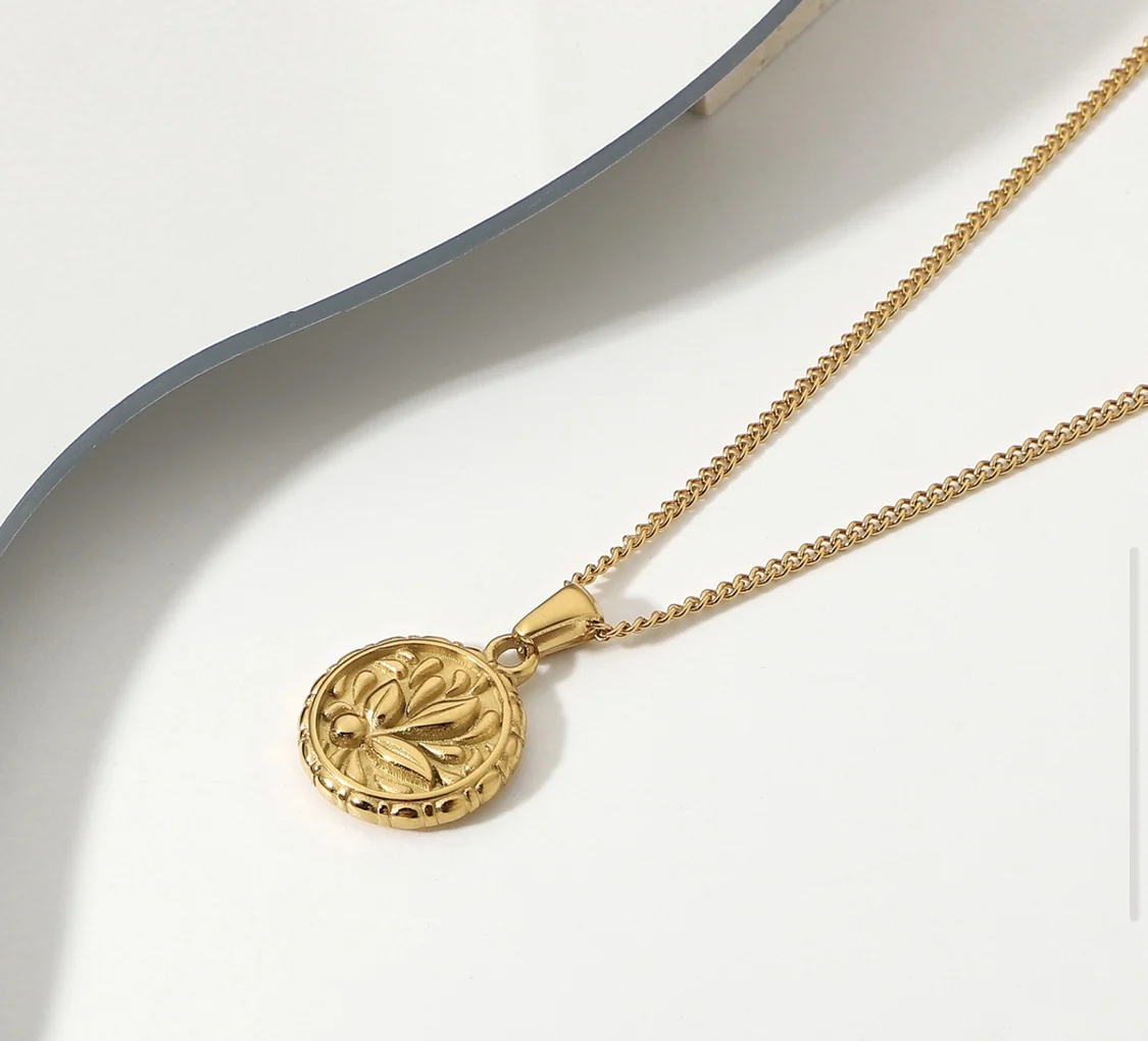 Винтажная подвеска-монета золотое ожерелье из нержавеющей стали с цветком