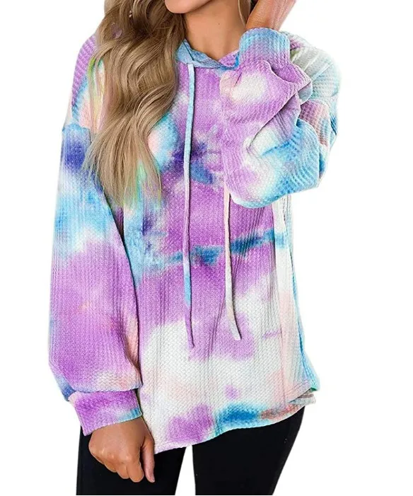 Tie Dye Hoodie Women Waffle Long Sleeve Tie Dye Sweatshirt for Autumn Winter Red Green Pink Hoodie Fashion Thin Moletom Tie Dye